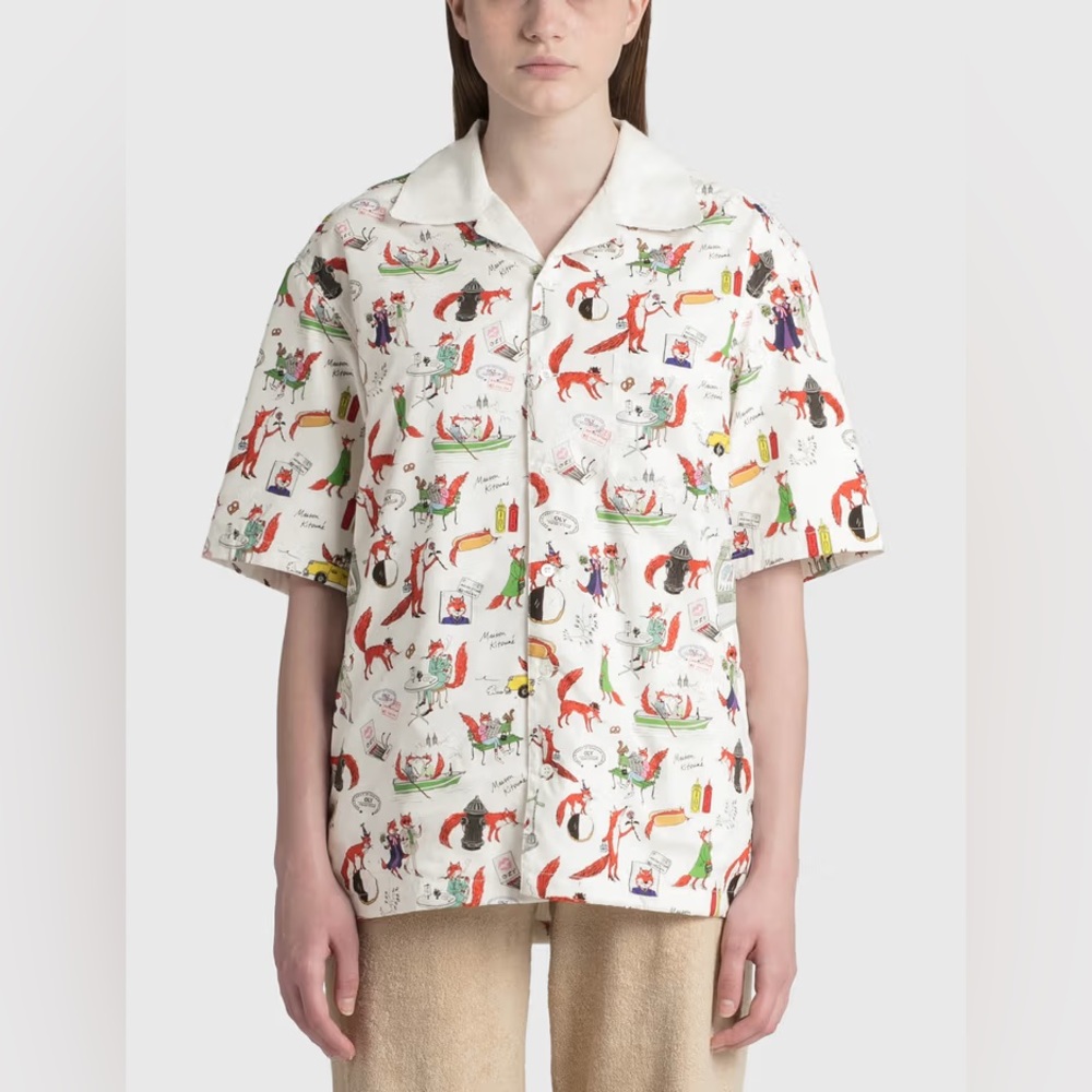 [SOLD] MAISON KITSUNÉ White Honolulu Fox Print Shirt